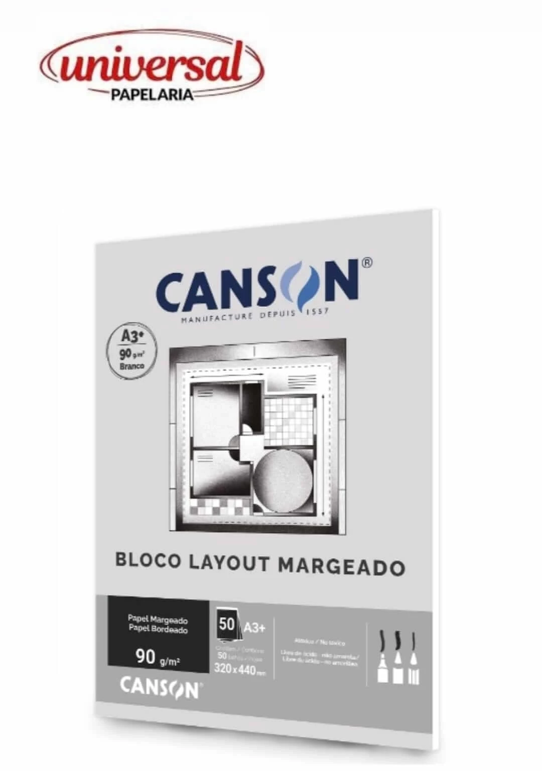 Bloco Canson Layout  90g/m² Técnico A3+ Margeado 50 Folhas