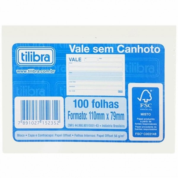 Bloco Vale s/Canhoto 100fls Tilibra