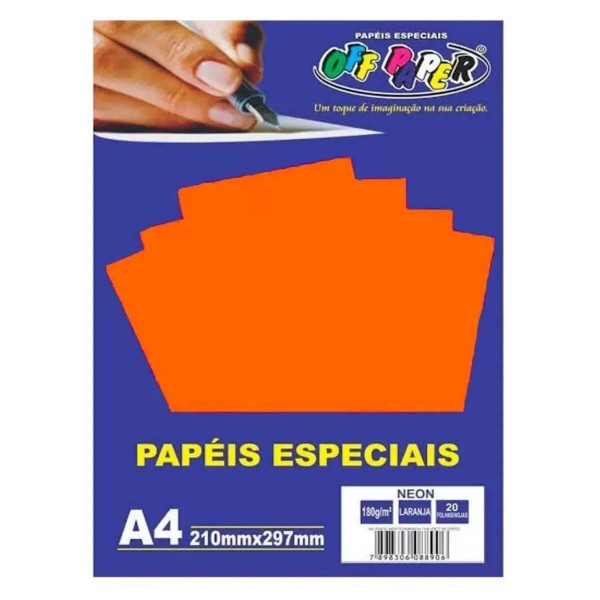 Papel Neon Laranja A4 180g Off Paper 1 Folha