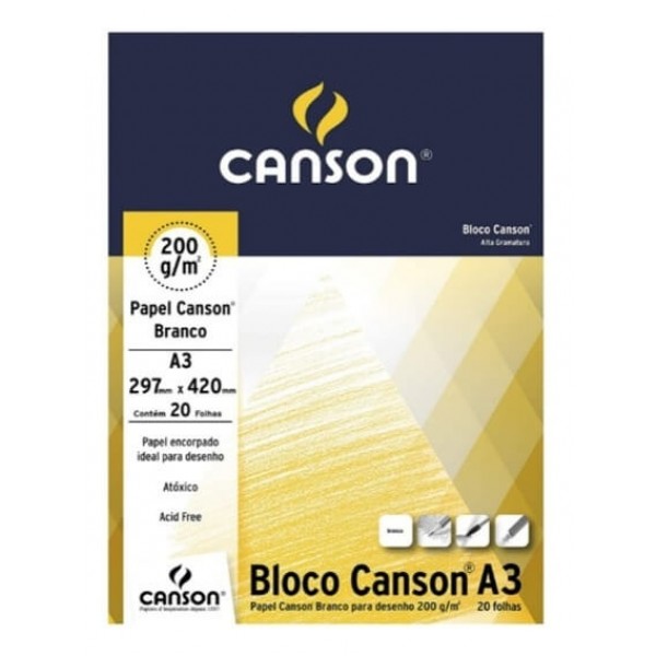 Bloco Desenho Canson Branco A3 200g/m² 20 Folhas