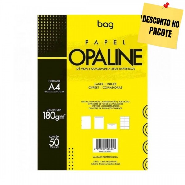 Papel Opaline A4 180G/M² Branco Bag 1 UN