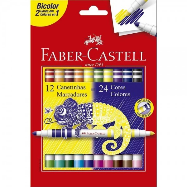 Caneta Hidrográfica Bicolor com 12 Unidades com 24 Cores Faber-Castell 1 UN