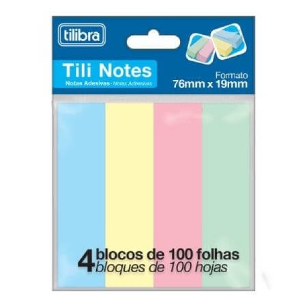 Bloco Adesivo Tili Notes 76x19 400 folhas 4 Cores