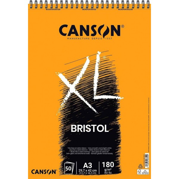 Bloco XL Bristol 180 g/m² A3 50 Folhas Espiral Canson