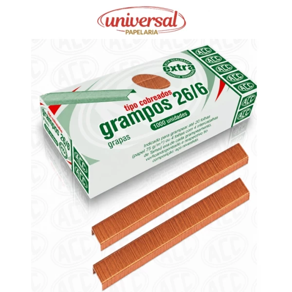 Grampos Cobreado 26/6 Caixa com 1000 Unidades ACC
