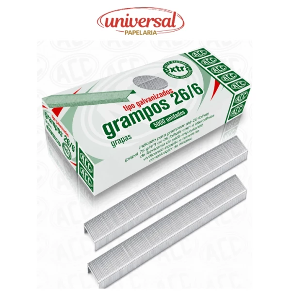 Grampos Galvanizados 26/6 Caixa com 5000 Unidades ACC
