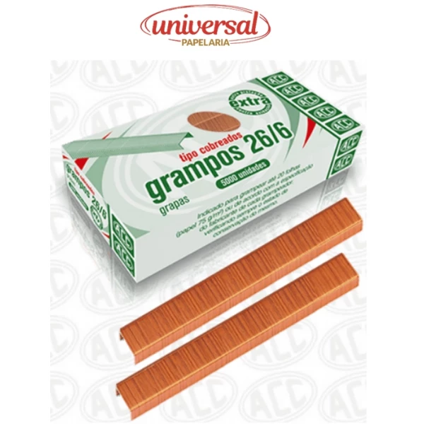 Grampos Cobreado 26/6 Caixa com 5000 Unidades ACC