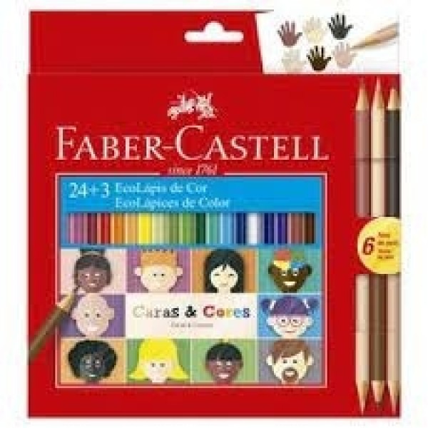Lápis de Cor Sextavado Caras e Cores 24 Cores + 3 Lápis Bicolor Faber-Castell