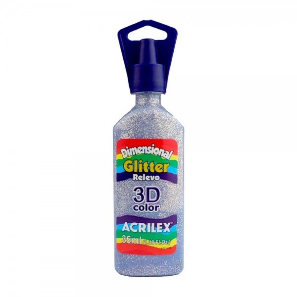 Tinta Dimensional 3D Relevo Glitter 35ml Acrilex-Prata