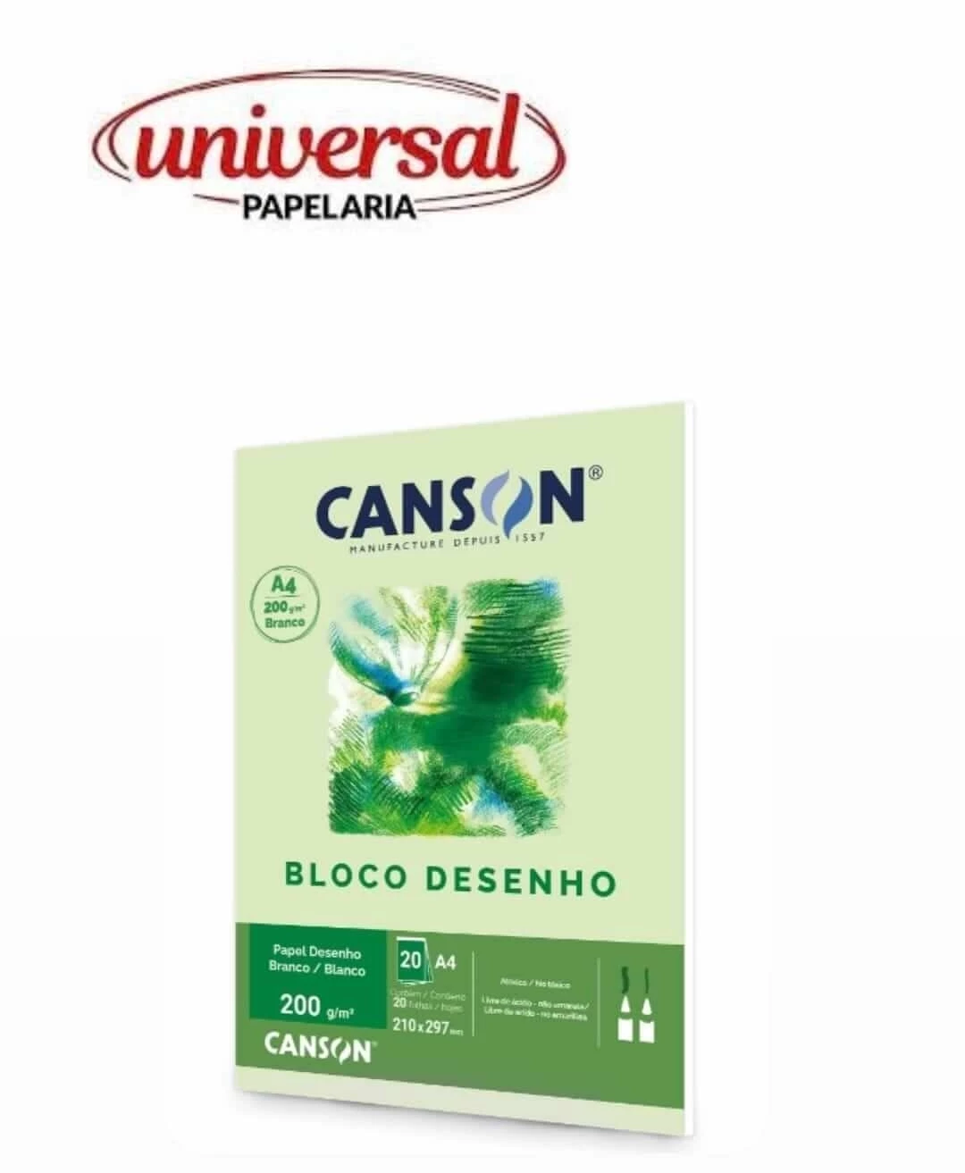 Bloco Desenho Canson Branco A4 200g/m² 20 Folhas