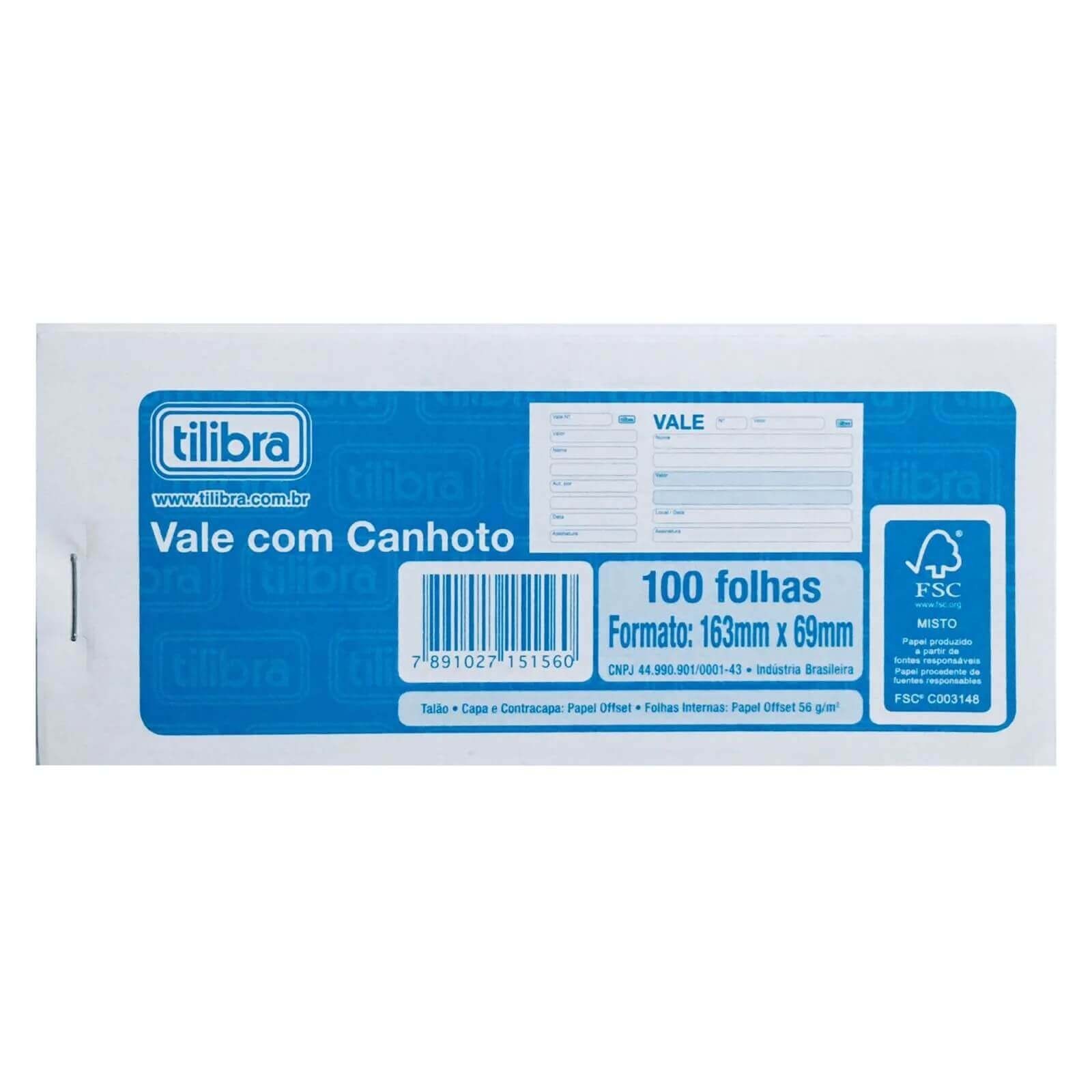 Bloco de Vale Com Canhoto Tilibra C/100 Folhas