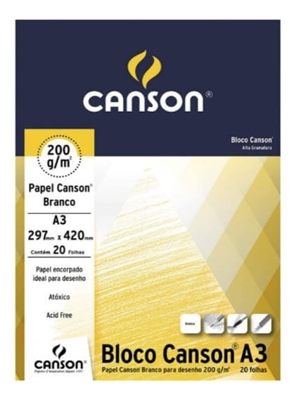 Bloco Desenho Canson Branco A3 200g/m² 20 Folhas