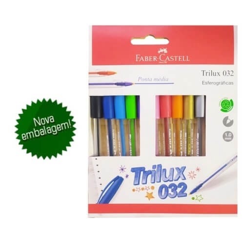 Caneta Esferográfica faber castell Trilux 10 Cores Media