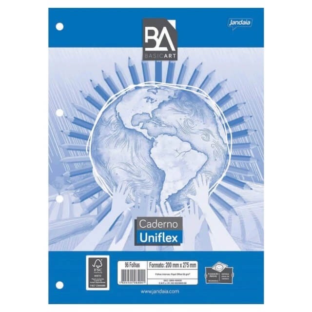 Bloco Fichário Universitário Jandaia Basic Art Flex Uniflex 96fls 1 UN