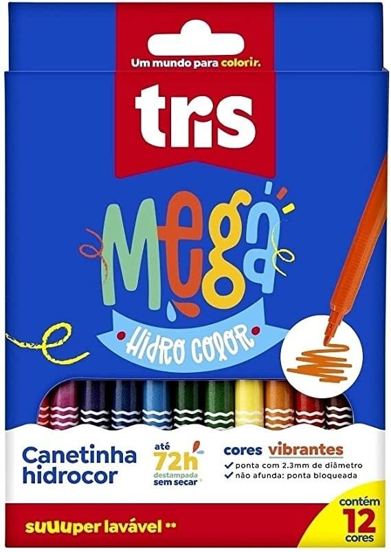 Canetinha Hidrocor Color Ponta Não Afunda 12 Cores - Tris