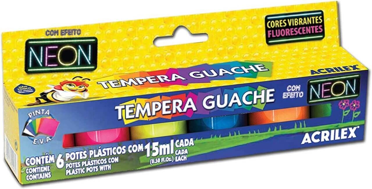 Tinta Guache 6 Cores Neon 15ml Acrilex