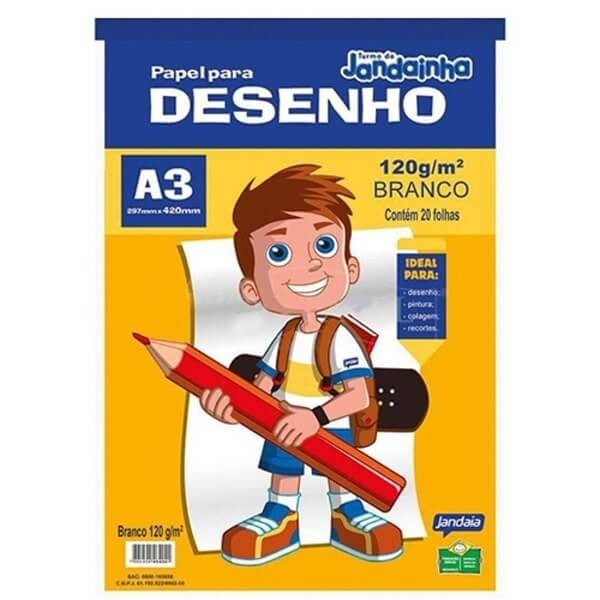 Bloco Desenho Branco A3 120g/m² 20 Folhas Jandaia