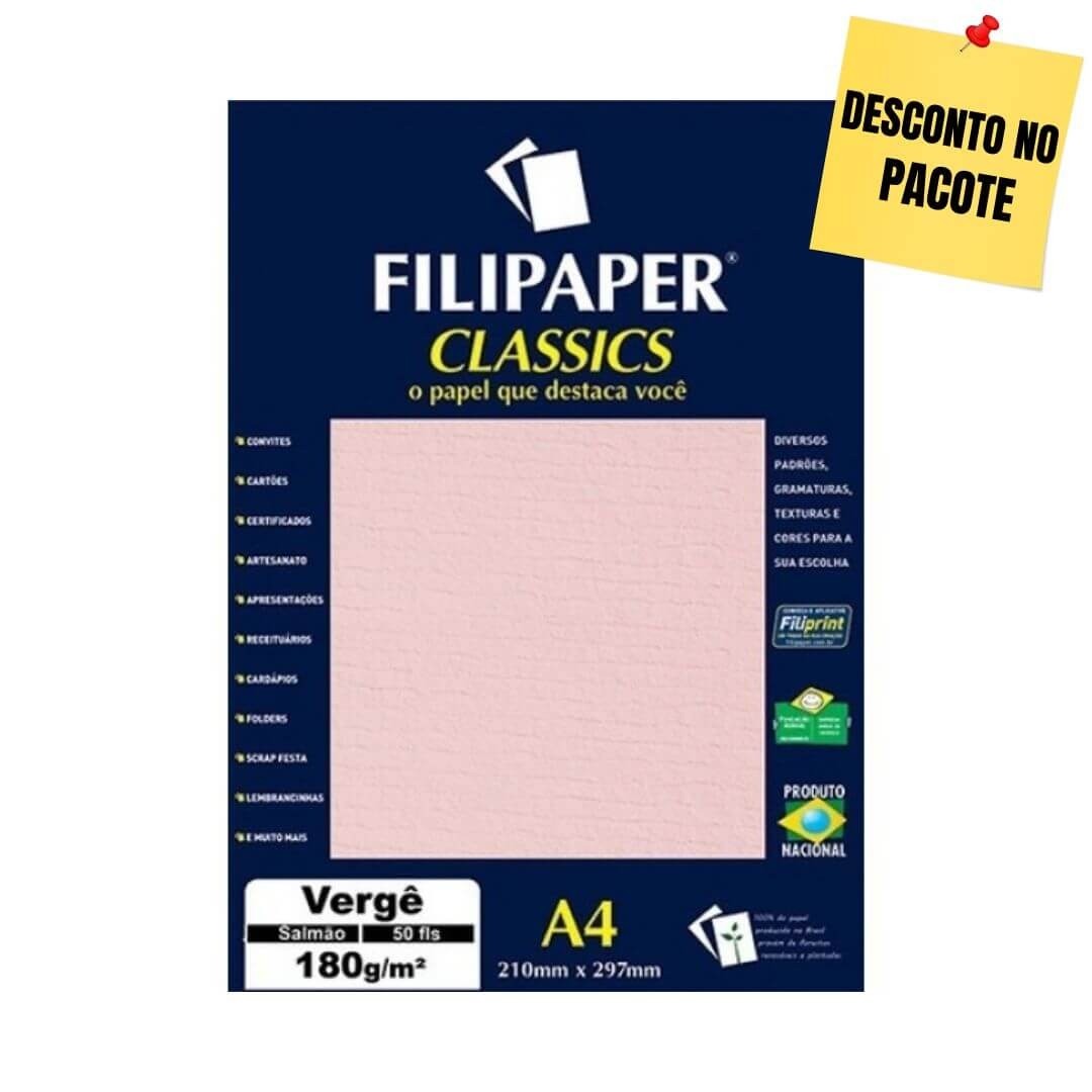 Papel A4 Verge Salmão 180g Filipaper 1 UN