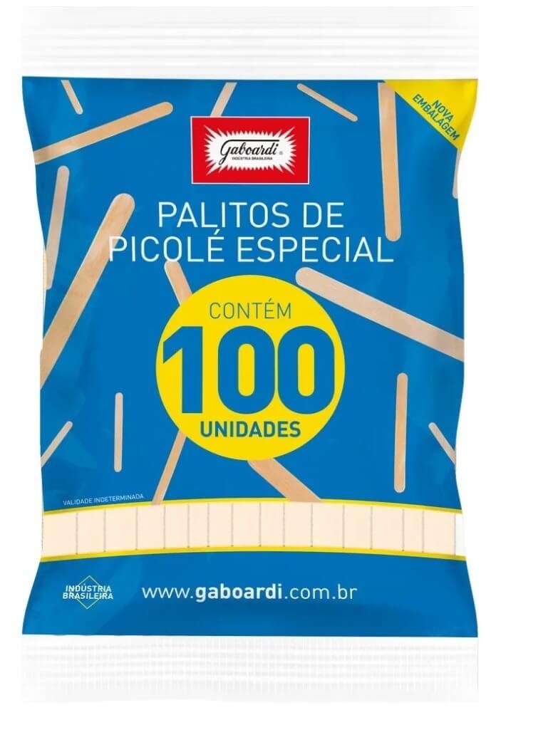 Palito para Sorvete Gaboardi com Ponta Redonda com 100 Unidades