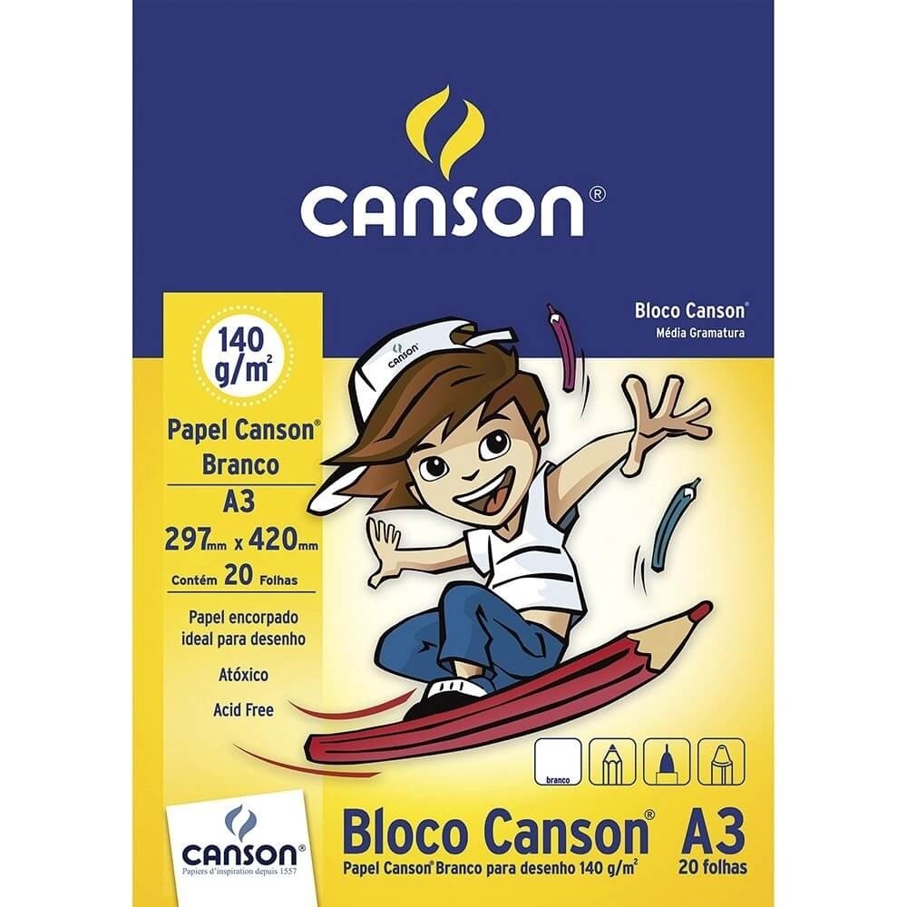 Bloco Desenho Canson Escolar Branco A3 140g/m² 20 Folhas