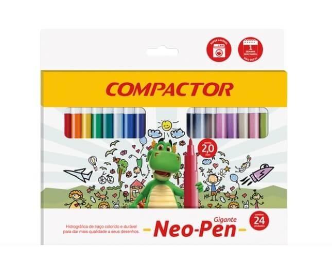 Caneta Hidrográfica 24 Cores Neo-Pen Gigante Compactor