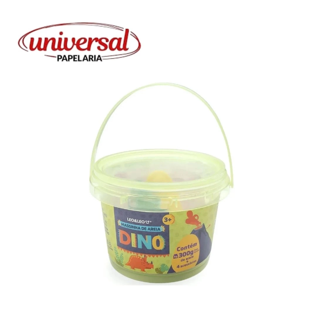 Massinha de Areia Dino Balde c/300g de areia + 4 acessorios