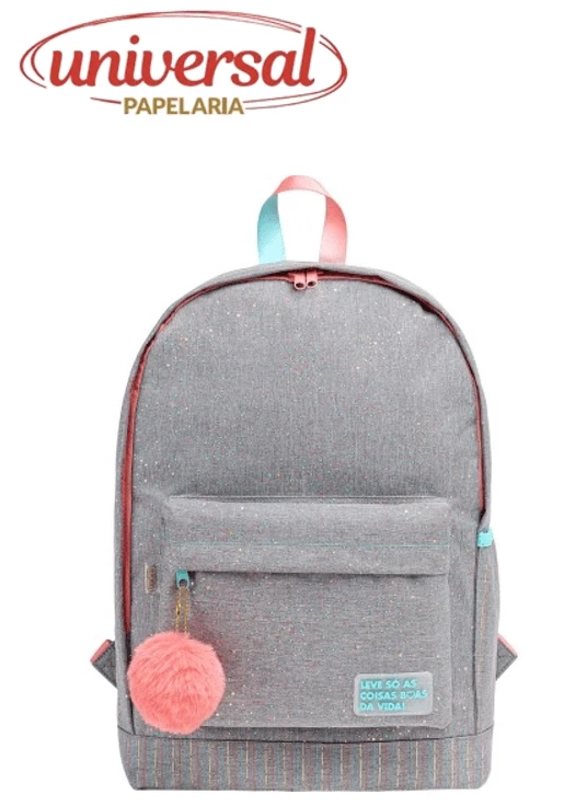 Mochila de Costas Académie Dots Cinza com Frase Tilibra