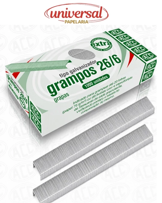 Grampos Galvanizados 26/6 Caixa com 1000 Unidades ACC