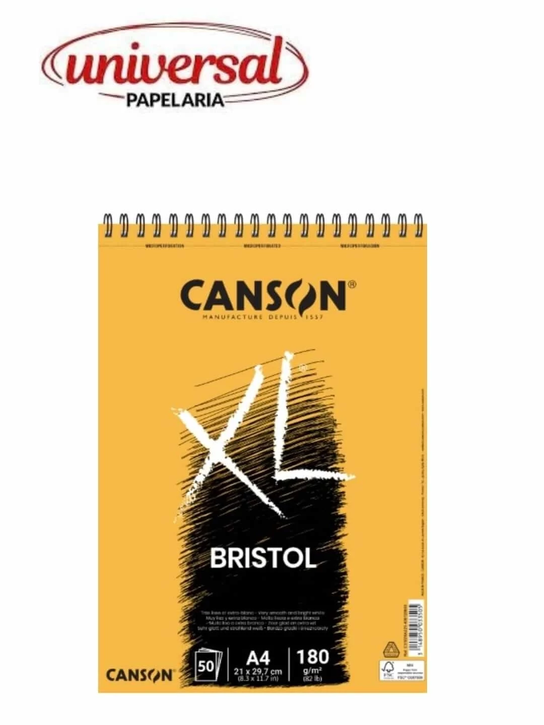 Bloco XL Bristol 180 g/m² A4  50 Folhas Espiral Canson