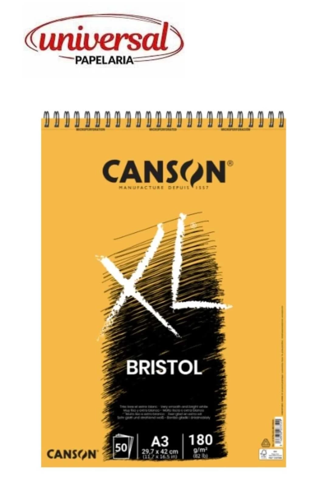Bloco XL Bristol 180 g/m² A3 50 Folhas Espiral Canson